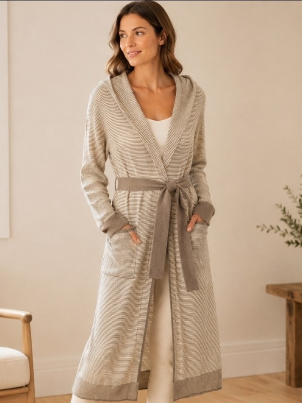 Boden Luxe Hooded Longline Cardigan Cashmere Angora Blend